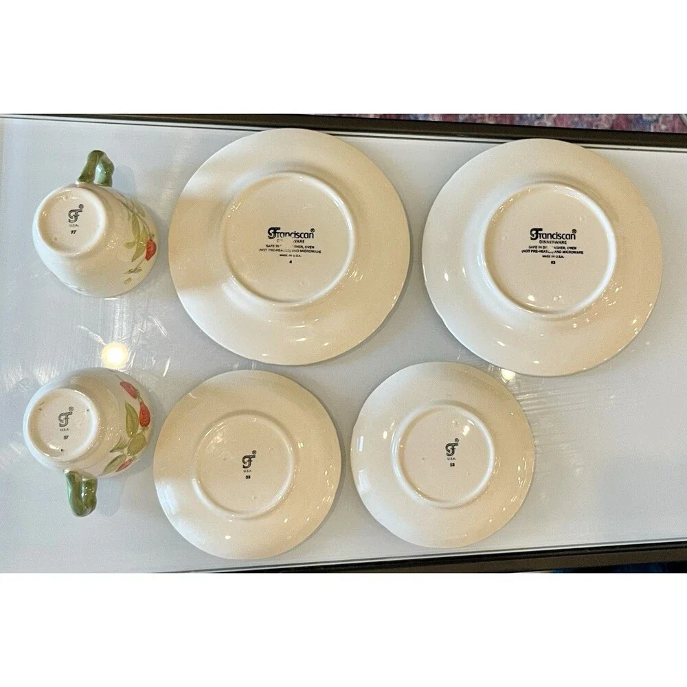 Franciscan Strawberry Fair Cup Saucer Plate Set Vintage Cottagecore Tea Party